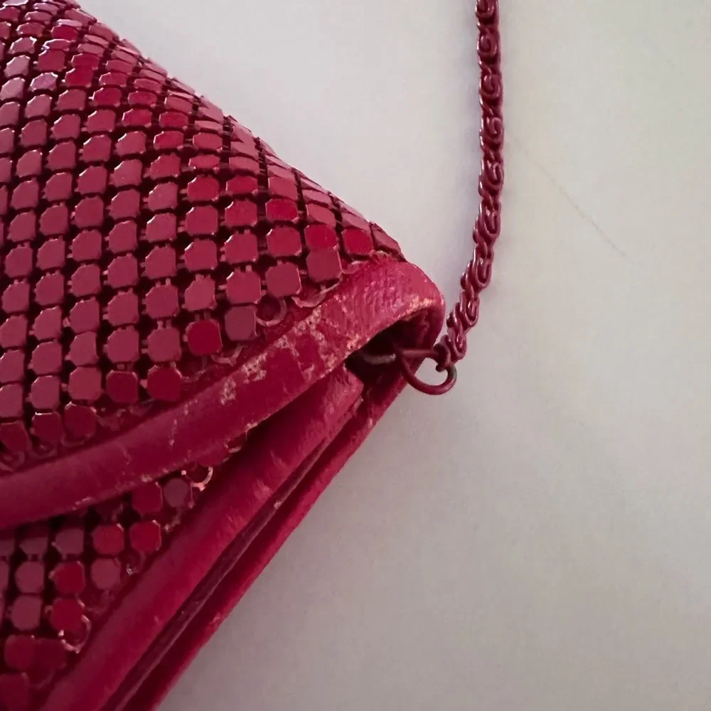Vintage 1970s Red Metal Mesh Convertible Clutch to Crossbody from Bags by Marlo